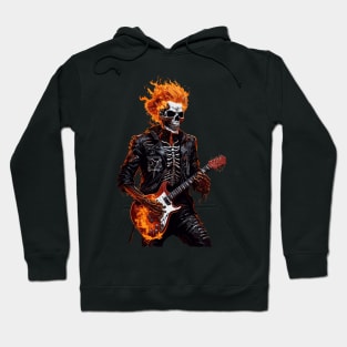 Flamed skeleton playing guitar Hoodie